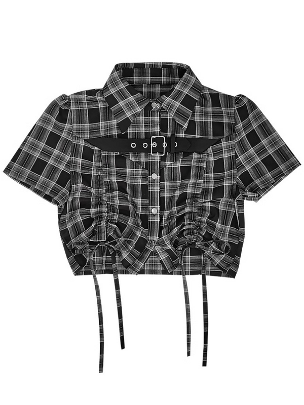 drawstring belt check shirt