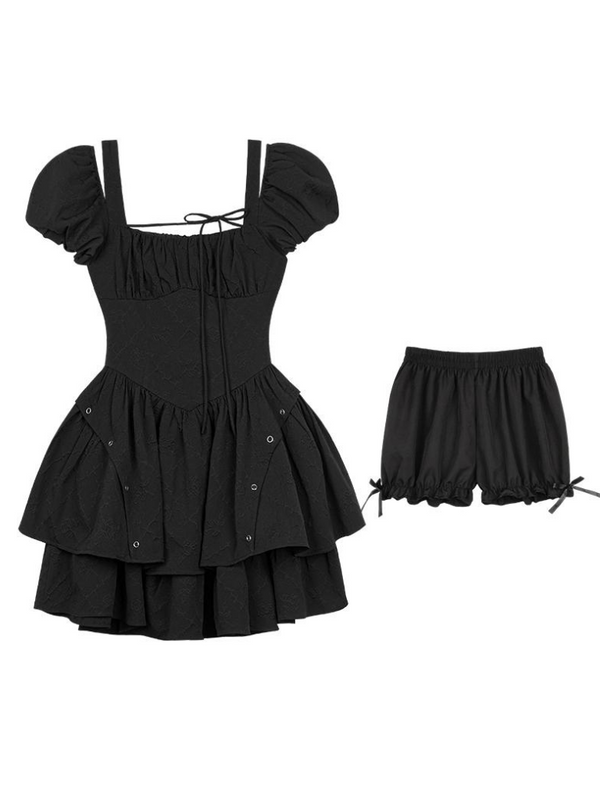 Chic French Girly Puff Sleeve Dress