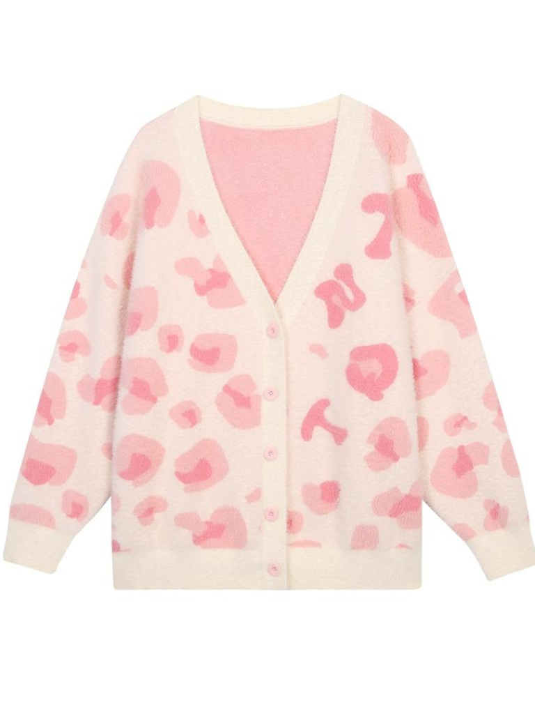 Pink Leopard Over-Knit Cardigan