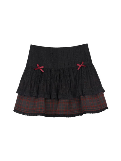 SagiDolls Girly Fighting Spirit #RedFlavour #Asian Girl Dark Lace Red Checkered Skirt Short Skirt Hot Punk
