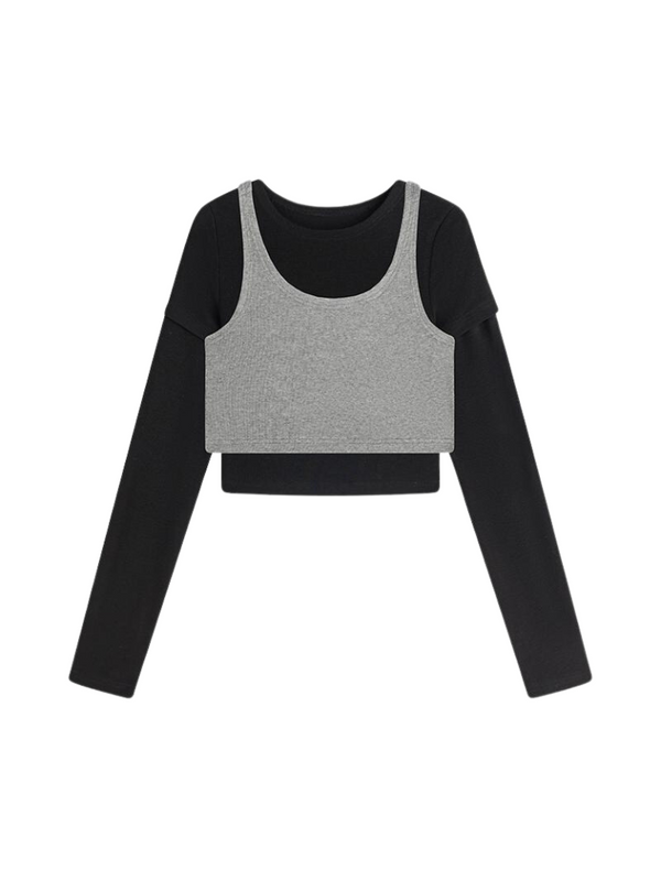 ショート丈ロン T＋ベストツーピーストップス