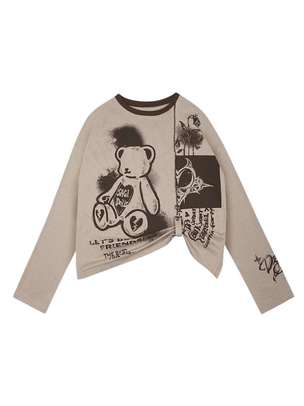 Bear Print Casual Loose Long T
