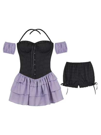 SagiDolls Girl Fighting Spirit Concert God Skill# Grape Milk Candy # Black Purple Cake Dress Three Piece Set for Summer