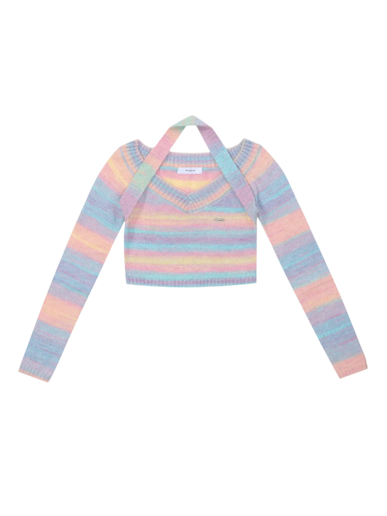 Rainbow Knit Halter Neck Sweet and Spicy Short Top