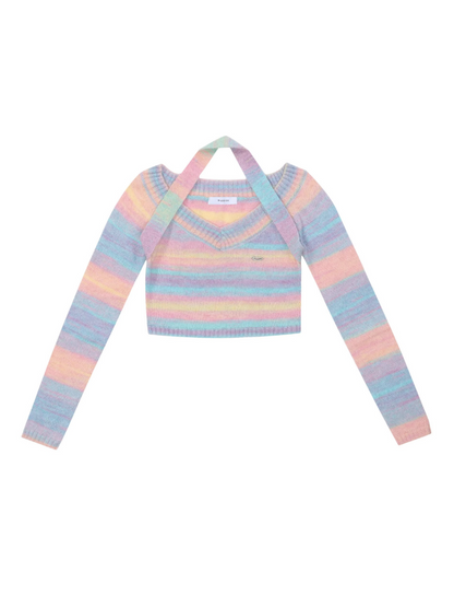 Rainbow Knit Halter Neck Sweet and Spicy Short Top