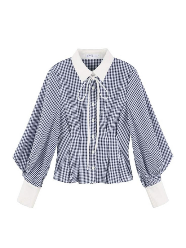 French Blue Check Balloon Sleeve Shirt + Marine French Shorts