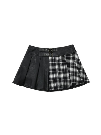 Double-belted Asymmetrical Check Skirt