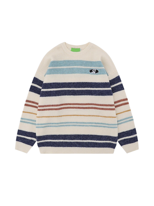 American colorful striped loose oversized knit