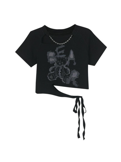 Midnight Bear Slim Black Strap Short T-Shirt