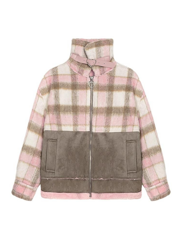 スイートクールピンクハイカラーファールーズウールコート