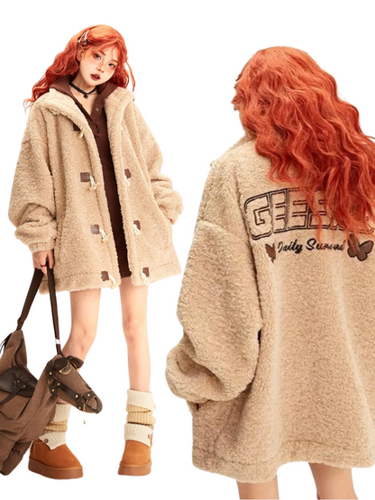 Retro Horn Butterfly Letter Loose Boa Coat