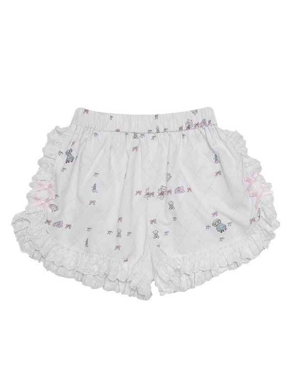 Milky Hearts Print Ribbon Home Pants