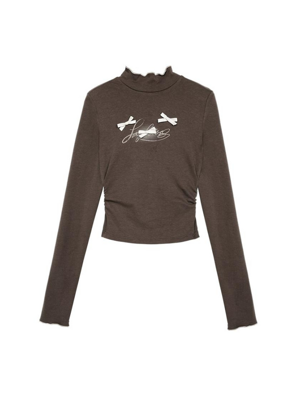 ハーフネックスリムリボントップス