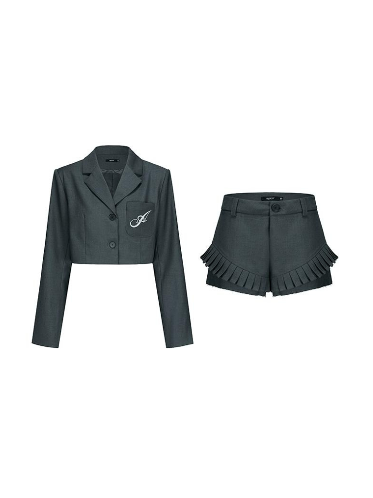 オリジナルデザインカレッジショートジャケット＋プリーツレース