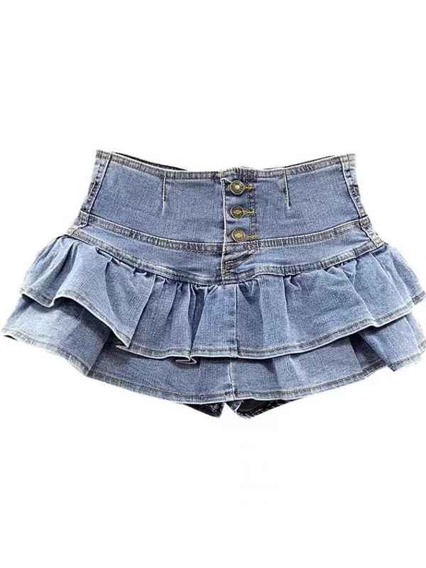 Frill Cake Denim Skirt + Trendy Denim Leg Warmer