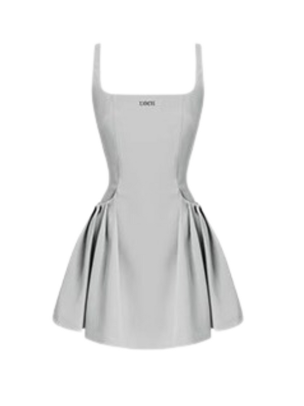 Hot Girl Black &amp; Gray Square Neck French High-end Suspender Dress