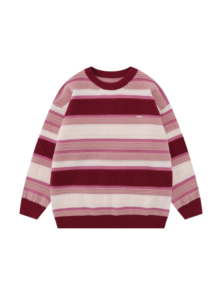 Loose Lazy Style Christmas Red Stripe Knit Sweater