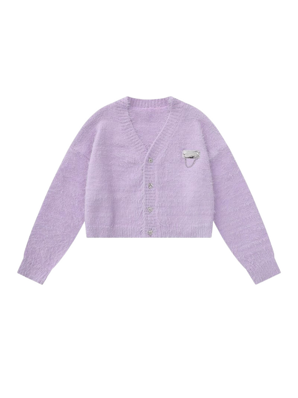 Milky Short V-Neck Loose Knit Cardigan