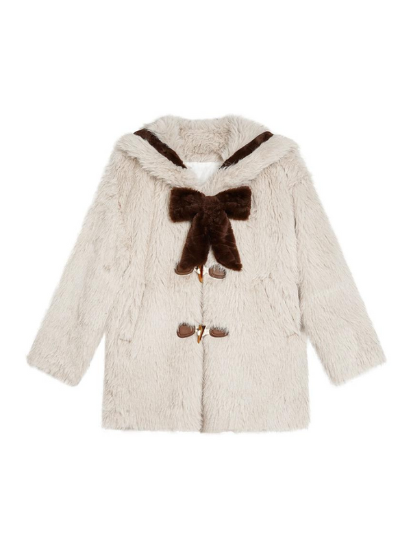 Sailor collar quilted fur jacket