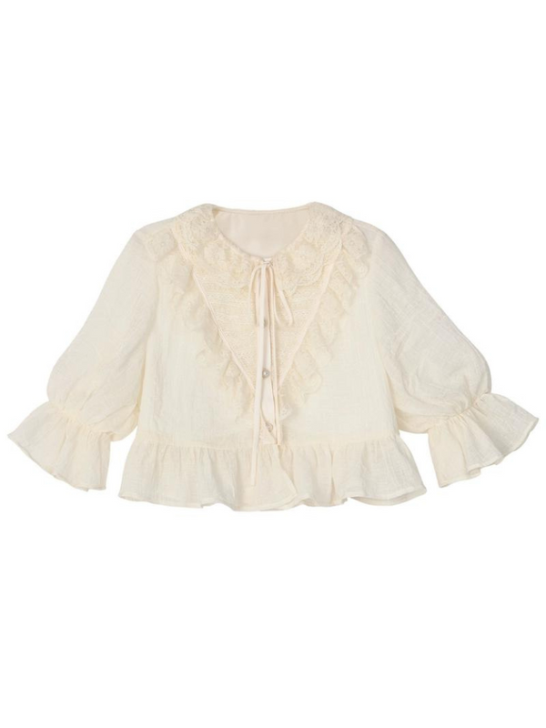 アプリコットフォレストフレンチレースシャツ＋ティアードスカート【予約商品】