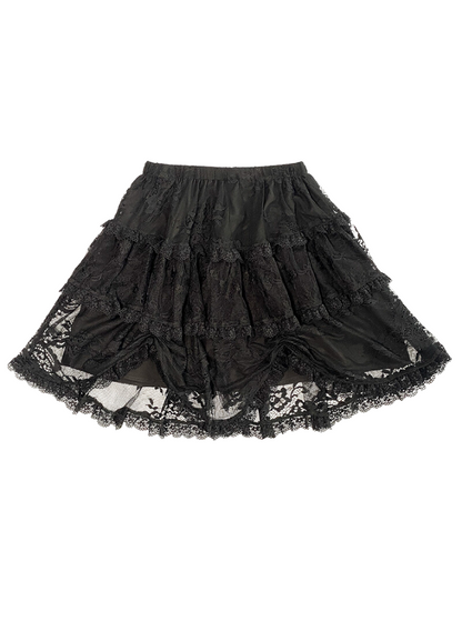 Dark Gothic Black Lace Tiered Skirt