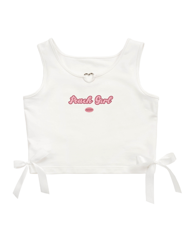 ハートリングサイドリボンクロップドアメリカンタンクトップ