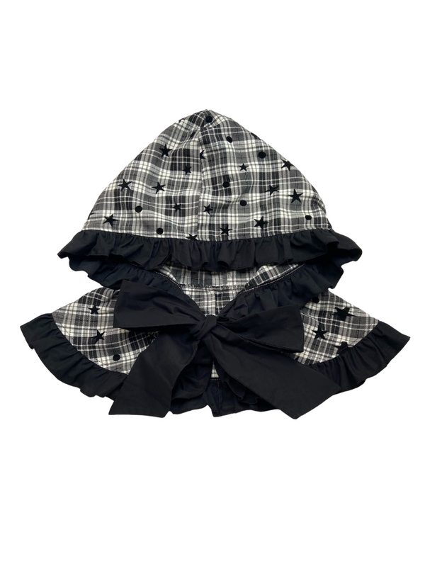 Original Design Retro Check Ribbon Lace Hoodie Cape [Star Dot]