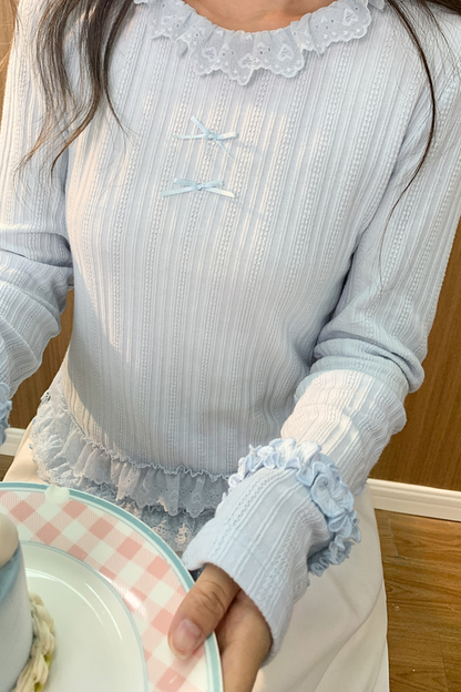 リボンフリルトリムトップス