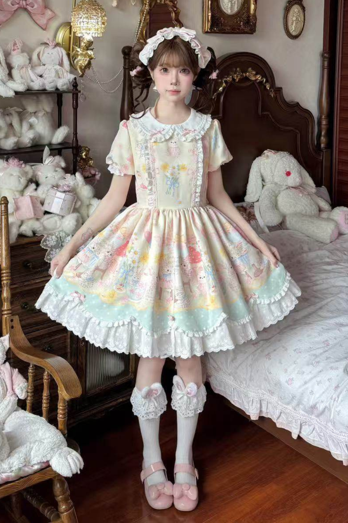 Pastel Angel Doll Lolita Dress + Headband + Ribbon