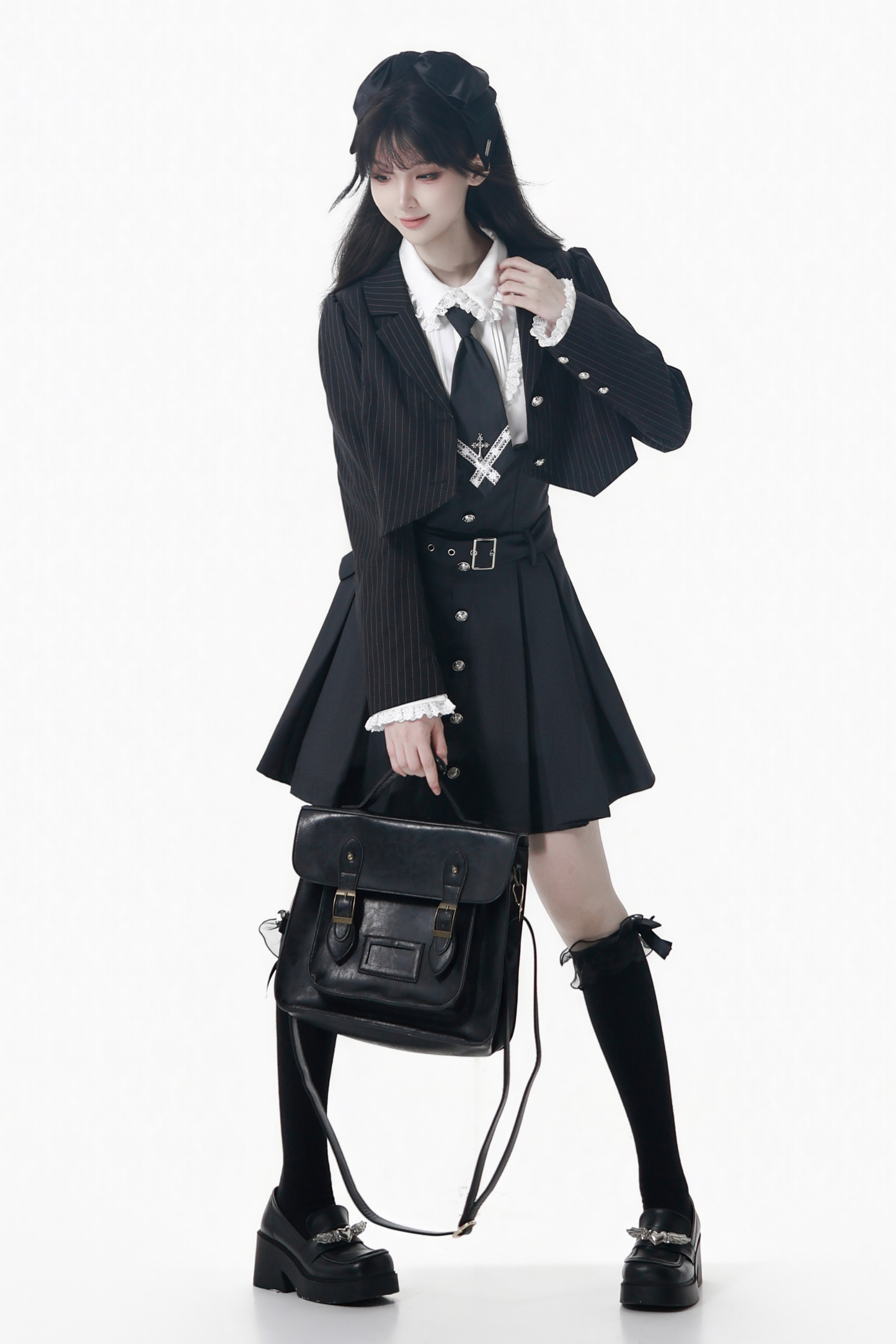 College Jacket + Suskirt + Blouse + Tie