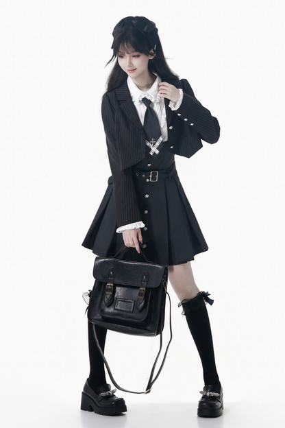 College Jacket + Suskirt + Blouse + Tie