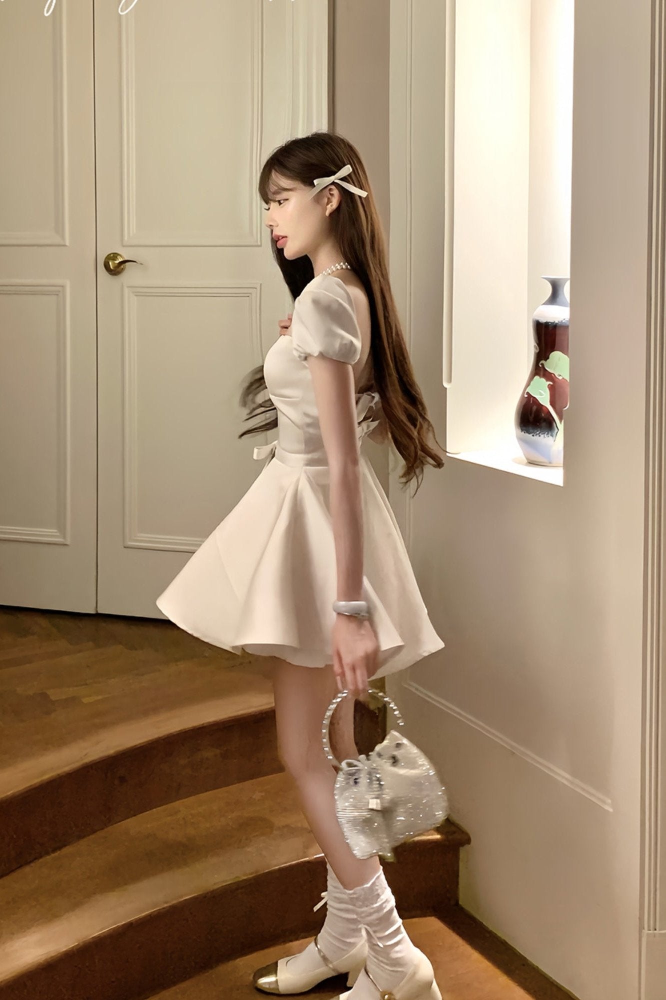 Satin Backless Bow Dress