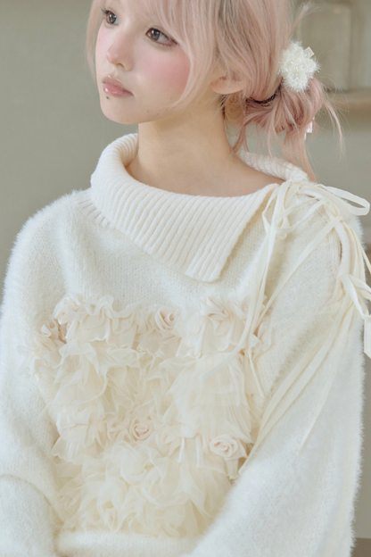 Rose Pleated Lace Sweater