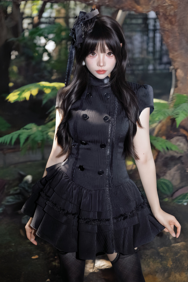 Gothic Lace Waist Cinched Dress