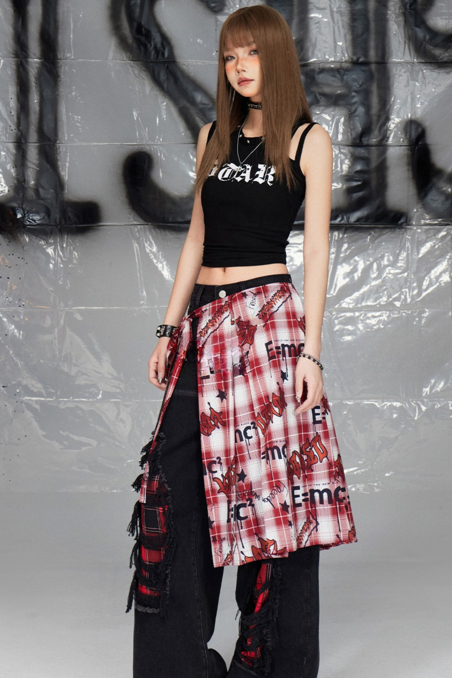 Logo Red Checked Skirt