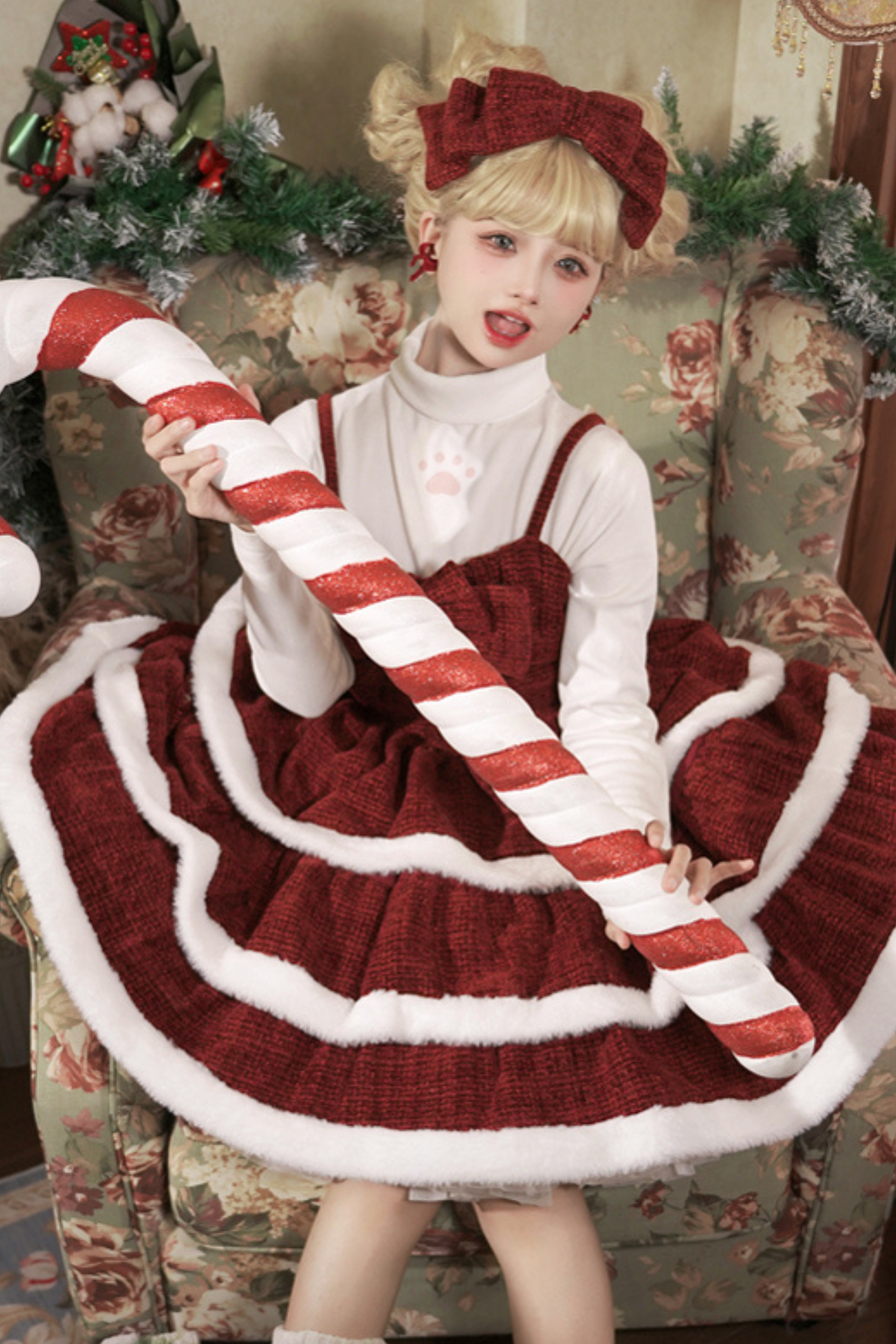Sweet Carol Fur Suspender Dress + Cape + Top + Pannier + Hair Accessory