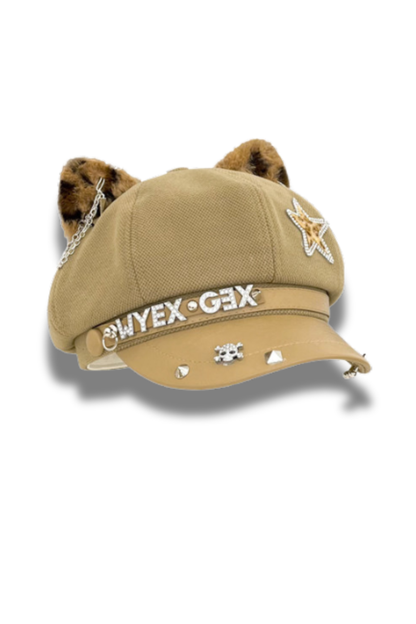 Studded Leather Cat Ear Beret