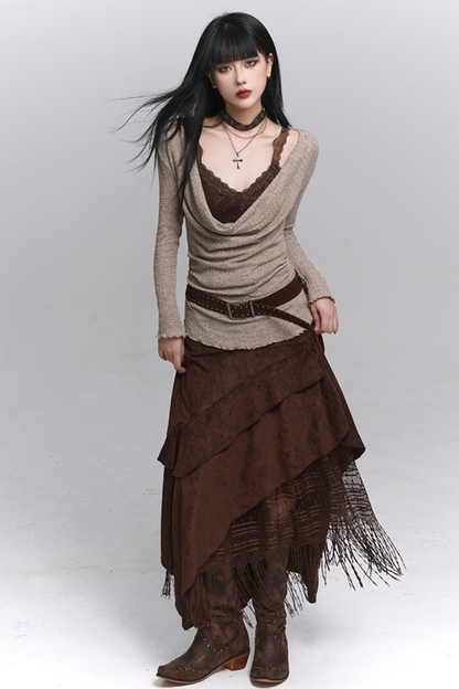 レースインナーY2Kオープンネックトップス