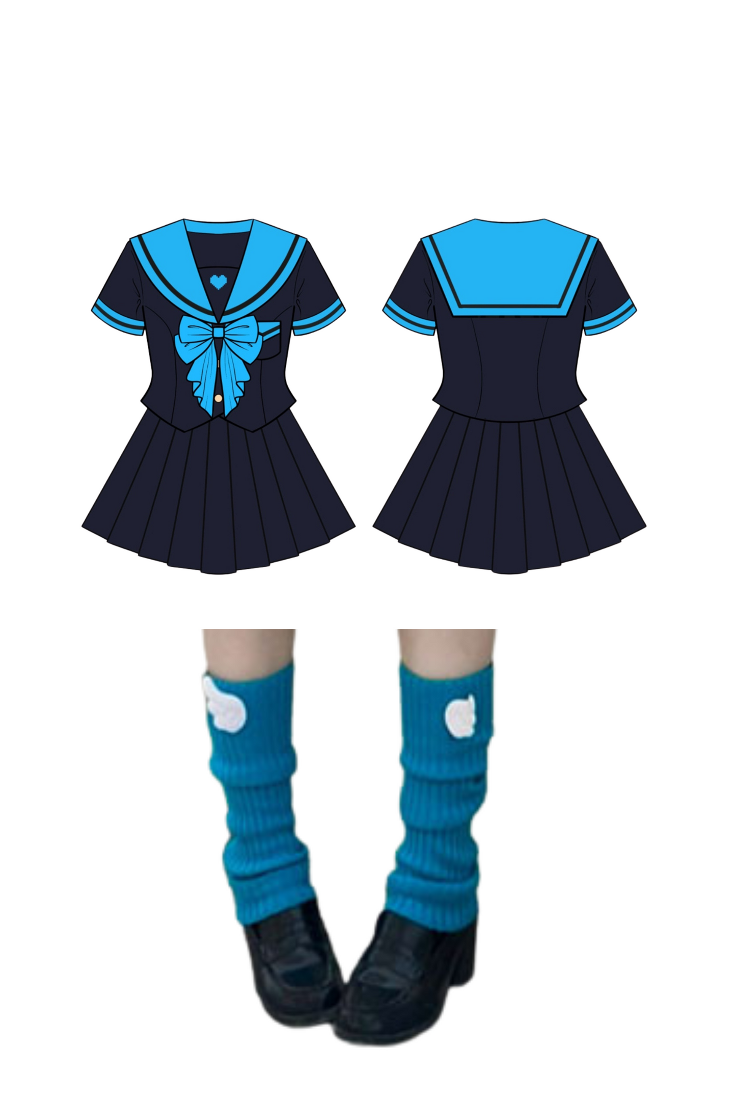 アニメーションヒロインセーラートップス＋プリーツスカート＋レッグカバー