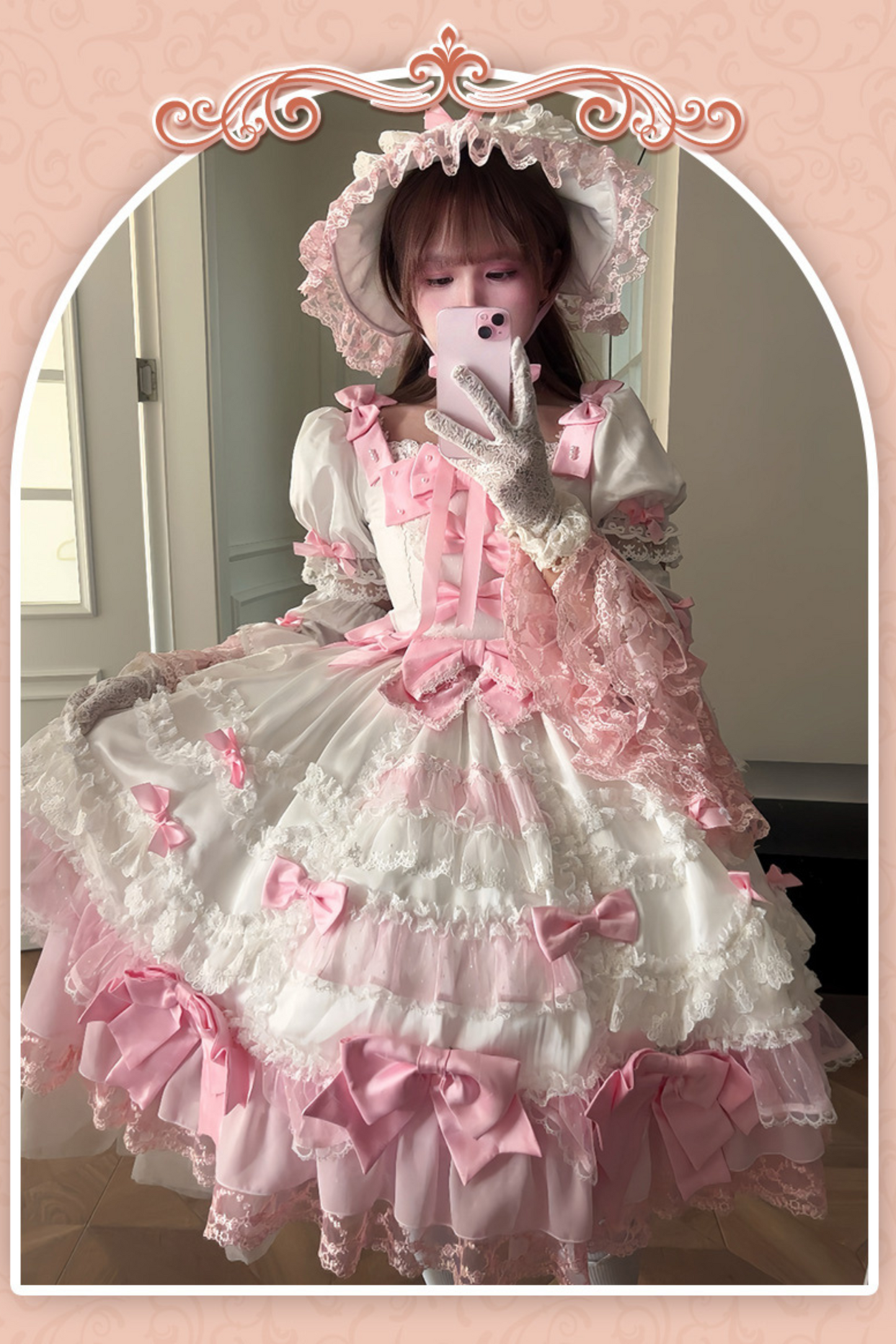 サークルクリームドールダブルパレスゴージャスドレス+ハット+チョーカー