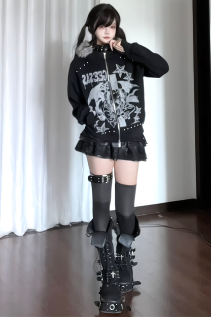 ファーカラーダークデザインフードパーカー