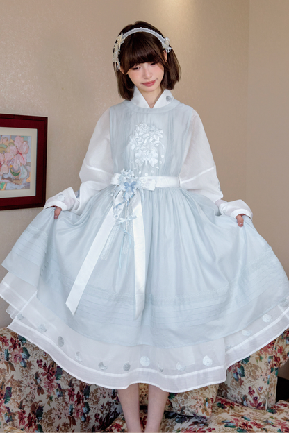 ピュアホワイトチャイナドレス+カバーエプロン+ベルト