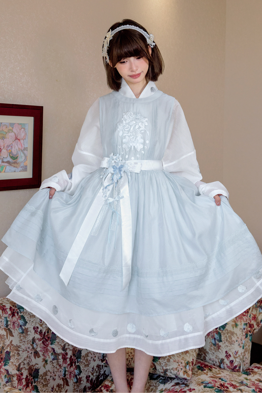 ピュアホワイトチャイナドレス+カバーエプロン+ベルト