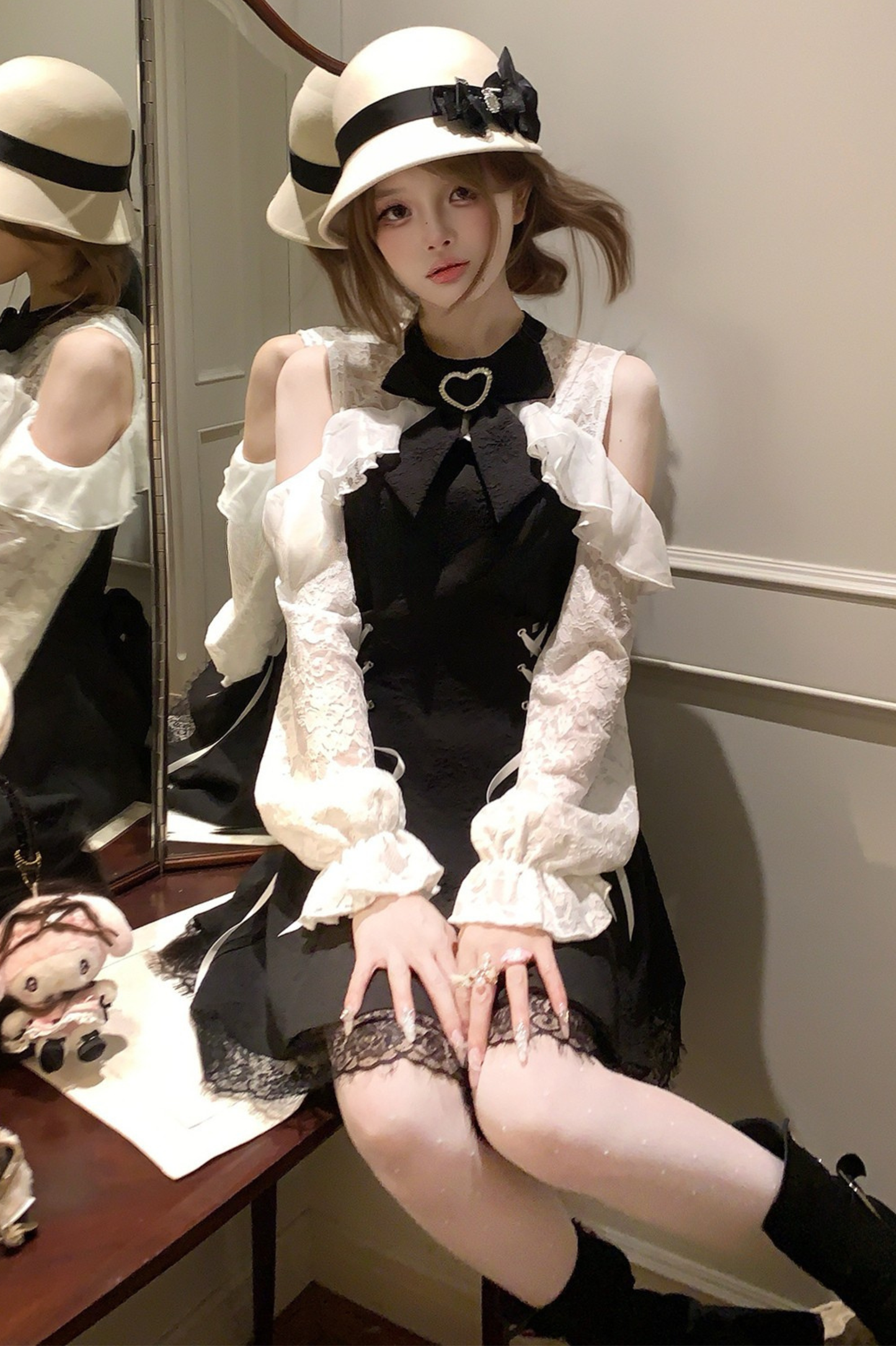 Lace-up off-the-shoulder dress