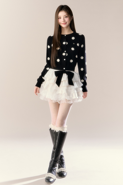 ベルベットドットデザインニットカーディガン