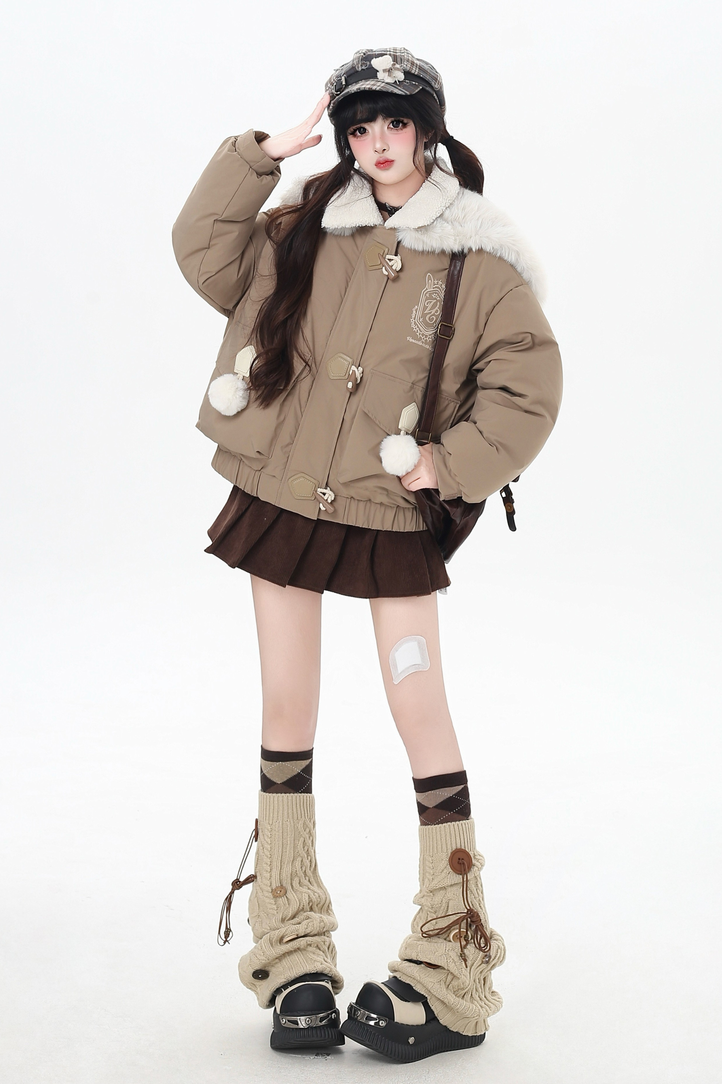 Bear Sailor Fur Collar Duffle Jacket