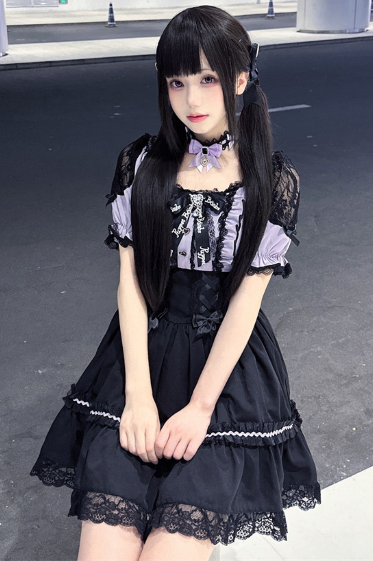 Lila Spitzen-Herz-Kleid + Schleifen-Klammer + Halskette