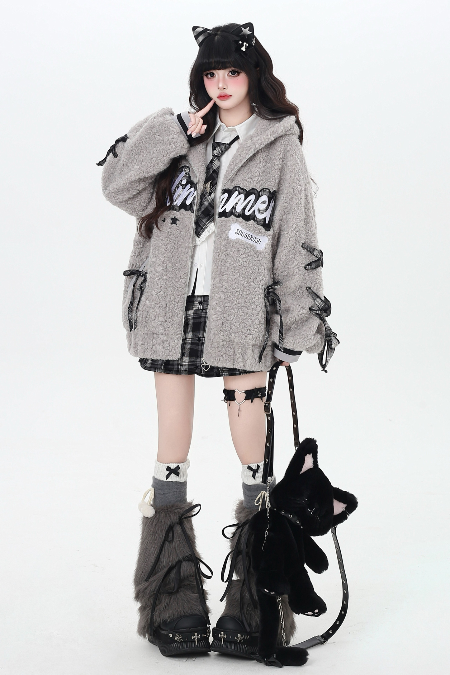 Logo lace-up arm lambswool jacket