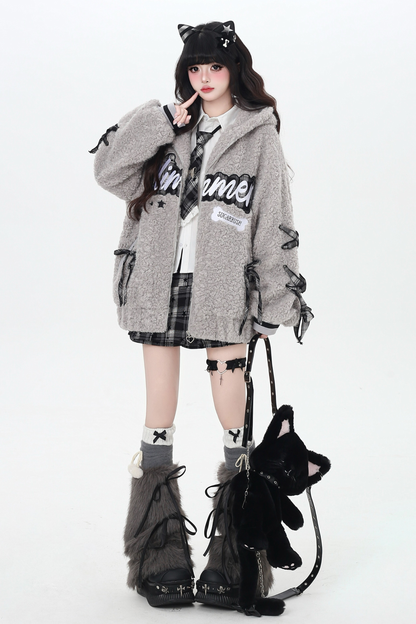 Logo lace-up arm lambswool jacket