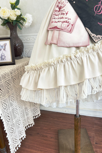 Vintage Lolita Puff Sleeve Top + Asymmetrical Skirt + Corset